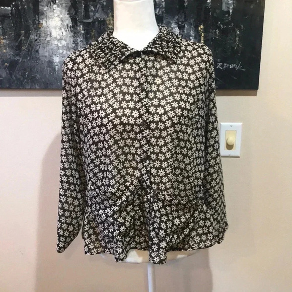 ELBONNY Womens Sheer Long Sleeve Top w/Button Front Ruffles and pockets-Size L - Picture 1 of 8